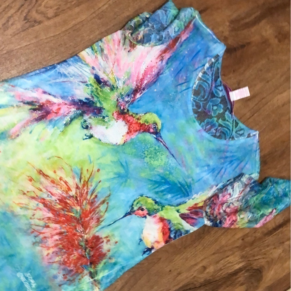Leoma Lovegrove Hummingbird Shirt with Lace and Rhinestones. - Picture 13 of 15